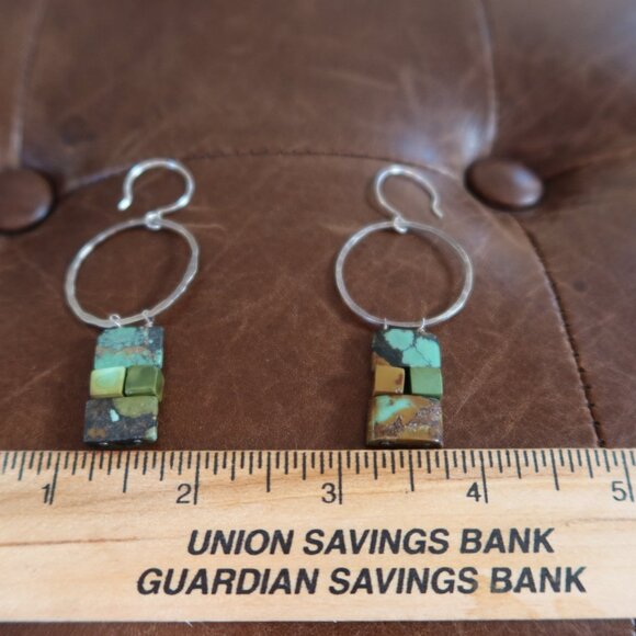 Turquoise and hammered sterling silver earrings by Dana Reed Designs 2.75" drop - Picture 8 of 13